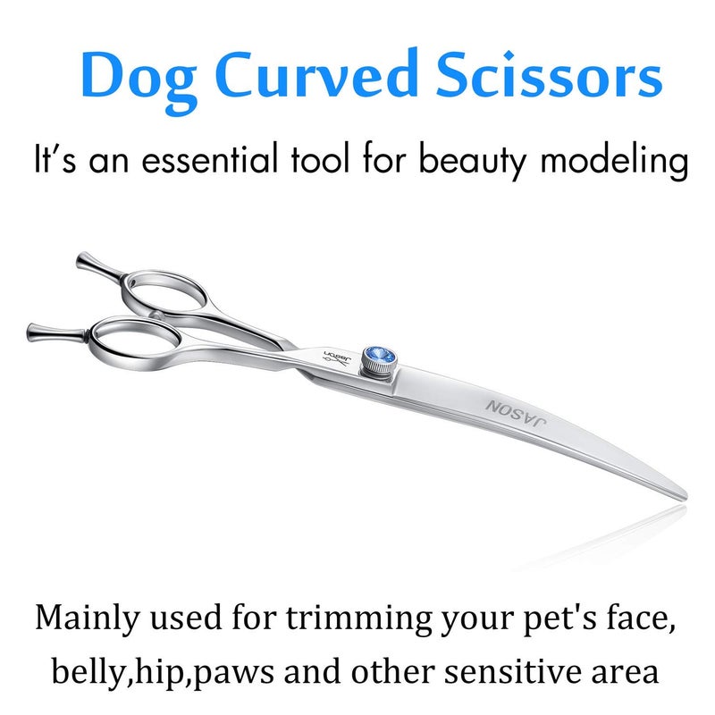 JASON 7" Curved Dog Grooming Scissors, Ergonomic Pets Cats Trimming Shears with Offset Handle and a Jewelled Screw for Right Handed Groomers, Sharp, Comfortable Christmas Gift - Image 5